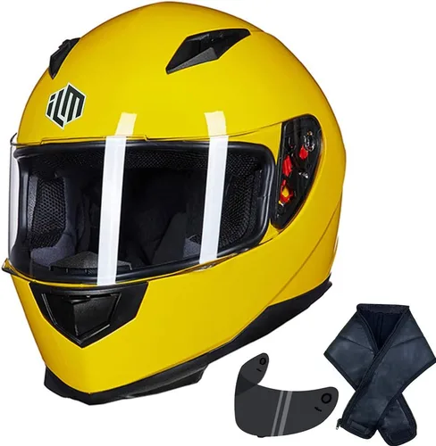 Vista 9 de ILM - Casco integral para motocicleta y bicicleta urbana, con bufanda de invierno extraíble, 2 viseras, modelo aprobado por DOT JK313 2-Azul