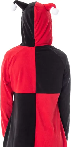 Vista 3 de DC Comics - Disfraz de Harley Quinn de una pieza para mujer, traje de pijama de cosplay