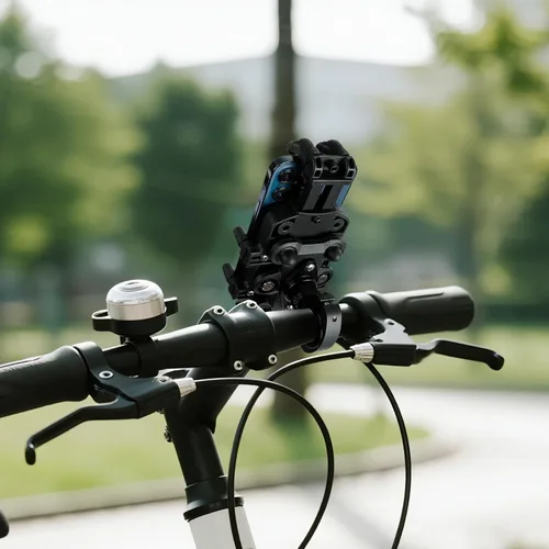 Vista 2 de Soporte de teléfono para bicicleta - [Amortiguador de vibración doble] [Abrazadera de manillar de aleación de aluminio] Soporte de teléfono