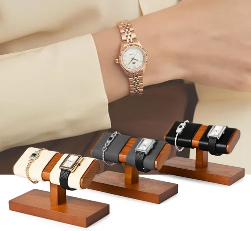 Vista 2 de Oirlv Organizador de pulsera con soporte de exhibición de reloj doble de Doble blanco cremoso