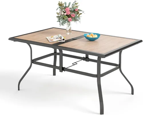 Vista 12 de Sophia & William - Mesa de comedor de metal para 6 personas, con agujero para sombrilla