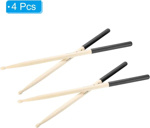 Vista 3 de PATIKIL Bastón de madera de arce antideslizante con mango para tambor, envoltura 5A, negro, 2 pares para percusión de instrumentos musicales