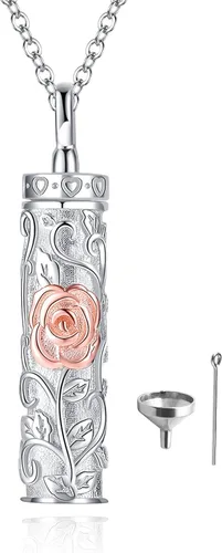 Vista 28 de Collar con colgante de urna de cenizas de cremación y árbol de la vida para mujer, plata de ley US1