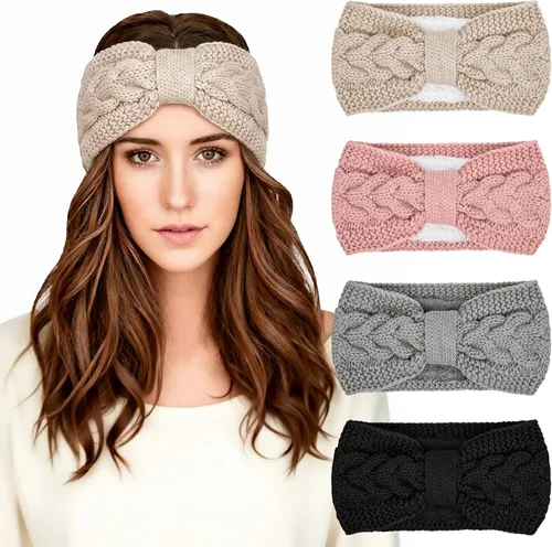 Vista 17 de Chalier Winter Headbands for Women, Crochet Ear Warmer Headband Beige/Negro/Gris Oscuro/Rojo