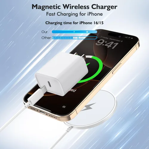 Vista 2 de Cargador magnético para iPhone 17 [certificado Apple MFi], almohadilla de carga inalámbrica USB C de 1.8 metros para iPhone 17 y bloque de carga