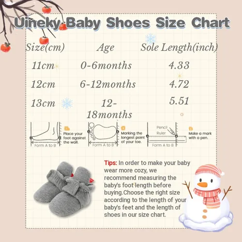 Vista 6 de Uineky Botines de algodón para bebés, niños y niñas, para recién nacidos, calcetines suaves para niños y niñas, zapatos de cuna cálidos