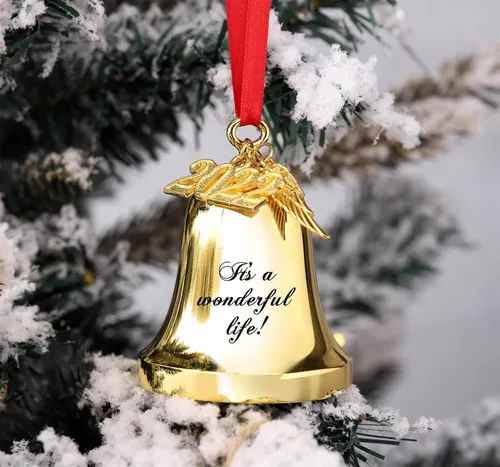 Vista 7 de JUPPE 2025 Campanas de Navidad Grabadas en Oro "Es una Maravillosa Vida" Adornos Colgantes para Árbol de Navidad Adornos de Boda y Aniversario