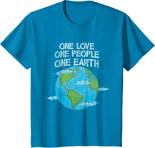 Vista 42 de Vintage One Love One People Planet Cambio climático Día de la Tierra Camiseta Negro