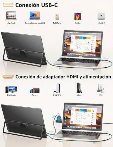 Vista 5 de HotYeah Monitor portátil de viaje con soporte, con soporte magnético