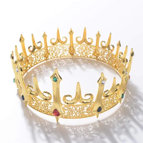 Vista 5 de Eseres Corona de rey dorado para hombre, disfraz de coronas de cumpleaños, decoración de pastel de cumpleaños