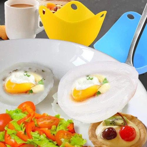 Vista 4 de Cazador escalfador de huevos con parte inferior plana de silicona para huevos escalfados, huevos escalfados de silicona para huevos duros suaves