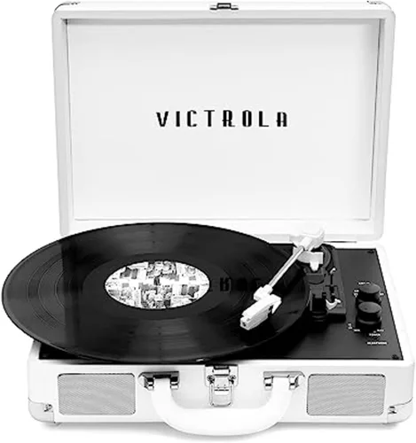 Vista 14 de Victrola Journey+ - Reproductor de discos portátil con Bluetooth en maleta – Altavoces integrados, reproductor de vinilos de 33-1/3, 45 y 78 RPM