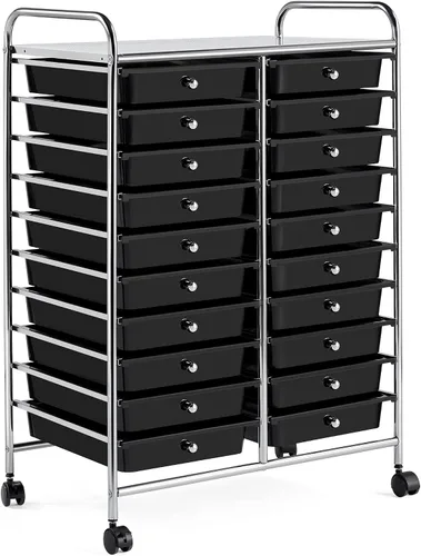 Vista 13 de Topeakmart Organizador de carrito con ruedas de 12 cajones, cajones de almacenamiento de plástico, carrito utilitario, 360 ruedas, color negro