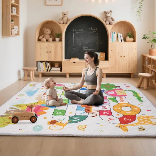 Vista 7 de Alfombra de Juego para Bebé para Piso, 50x50 Pulgadas de Acolchado Suave, Alfombra de Gateo Plegable y Lavable a Máquina, Gruesa para Bebés y Niños