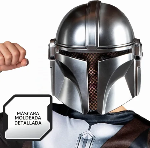 Vista 4 de Star Wars The Mandalorian - Disfraz oficial de Halloween para jóvenes, overol estampado con máscara de plástico