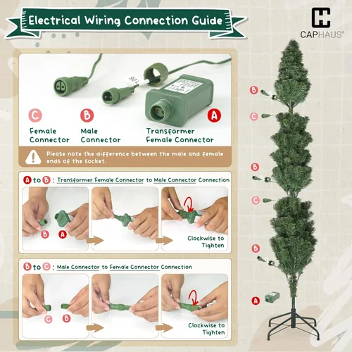 Vista 9 de Fencer Wire Árbol de Navidad Artificial Preiluminado Tipo Lápiz de 6 Pies con 250 Luces LED, Árbol de Navidad Delgado Premium con 618 Puntas