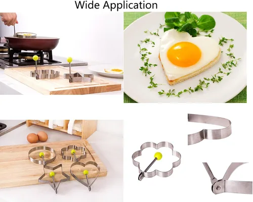 Vista 7 de 10 moldes para huevos, moldeador de huevos, anillo de huevo para freír huevos de acero inoxidable antiadherente para panqueques con asa, molde