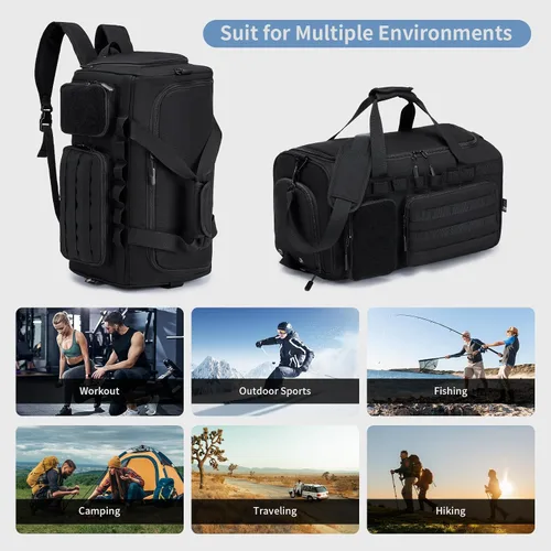 Vista 7 de Bolsas de gimnasio para hombres, 35L55L, bolsa de lona táctica, bolsa de viaje deportiva, bolsa de gimnasio, fin de semana, mochila nocturna