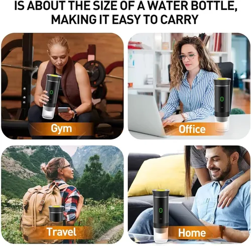 Vista 5 de Cafetera espresso portátil para viajes con estuche – Cafetera de viaje autocalentable con USB-C, compatible con café molido, cápsulas NES y DG
