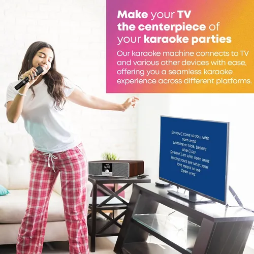 Vista 3 de Máquina de karaoke con 2 micrófonos UHF, subwoofer, barra de sonido de audio para cine en casa, compatible con óptico/Bluetooth/AUX/USB/PC, máquina