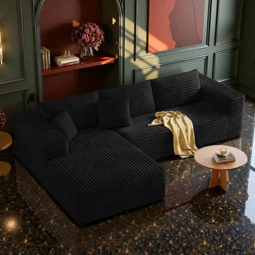 Vista 18 de MoonSpeak - Sofá seccional deshuesado de 133 pulgadas para sala de estar Sofá modular en forma de L, asiento profundo, pana suave, sin montaje