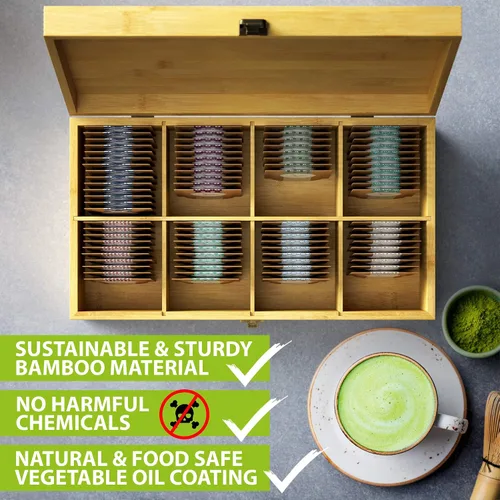 Vista 6 de Caja organizadora de té de bambú sin productos químicos, ecológica, grande, alta y ajustable, baúl de almacenamiento de madera natural