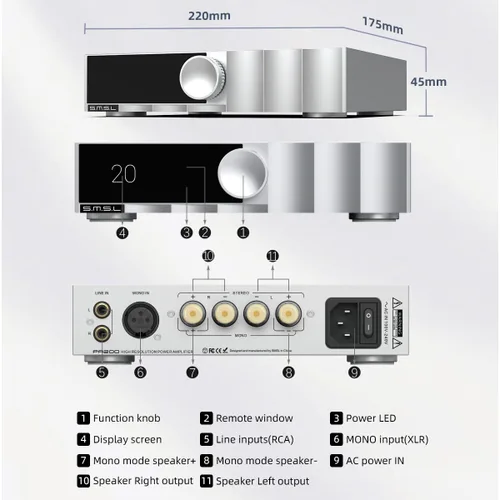 Vista 6 de SMSL VMV PA200 Amplificador de potencia infineon nuevo GaN FET, amplificador puro estéreo modo paso, chip PGA2311, entrada XLR mono modo AMP, salida
