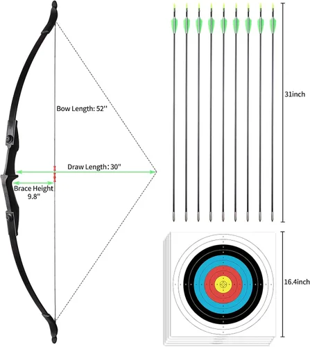 Vista 2 de Juego de arco y flecha recurvo para adultos/principiantes/jóvenes