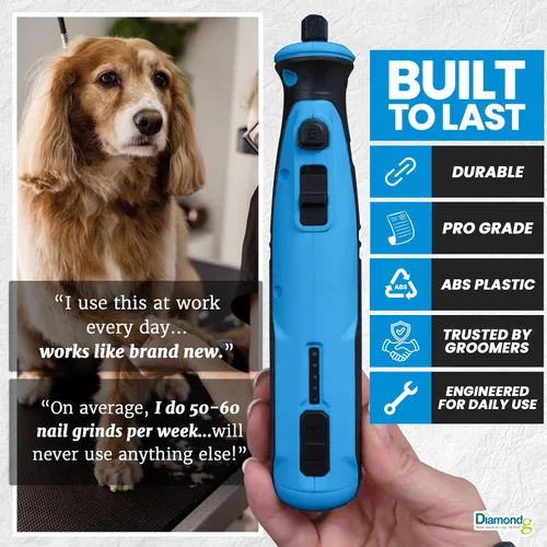Vista 7 de Diamondg Molinillo de uñas inalámbrico para perros con sonido silencioso y punta LED para perros grandes y pequeños, 4 horas de funcionamiento 003