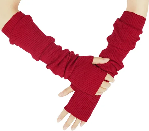 Vista 25 de Guantes cálidos de cachemira de brazo largo para mujer, guantes de invierno acogedores sin dedos, calentadores de brazos suaves, gran regalo