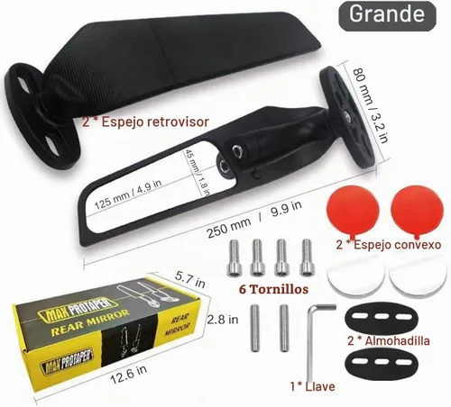 Vista 2 de Espejos de motocicleta de carreras, ala aerodinámica modificada, espejos laterales giratorios ajustables con amplio ángulo de visión para Honda