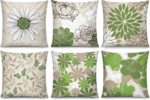 Vista 14 de COMMINY Juego de 6 fundas de almohada decorativas de 16 x 16 pulgadas / 16.0 x 16.0 in., diseño de margaritas y margaritas para sofá, moderna funda