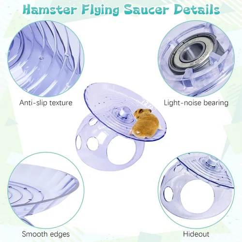 Vista 4 de Hamiledyi Platillo volador para hámster con casa escondida, rueda de hámster de plástico para animales pequeños, rueda de ejercicio silenciosa Azul
