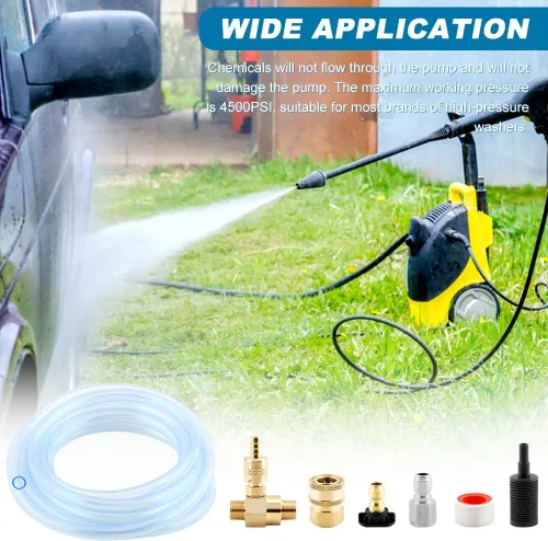 Vista 5 de Inyector aguas abajo para lavadora a presión, kit de jabón de lavadora eléctrica ajustable e inyector químico, conexión rápida de 3/8 pulgadas, 4500