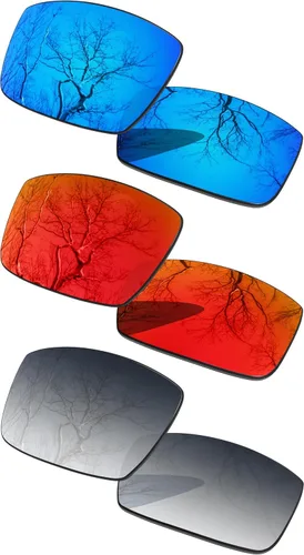 Vista 16 de 3 Pair Polarized Replacement Lenses for Oakley Gascan OO9014 Pack Cromo negro y plateado y oro de 24 quilates