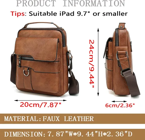 Vista 2 de MNODWLOF Bolso bandolera pequeño de cuero para hombre, bolso cruzado para trabajo, negocios, viajes, al aire libre, senderismo, correa ajustable