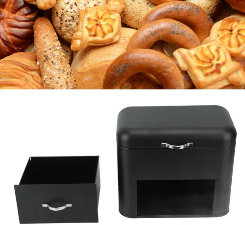 Vista 8 de Recipiente de almacenamiento de pan de hierro, mantenga el recipiente de pan casero de hierro de gran capacidad para encimera (negro)