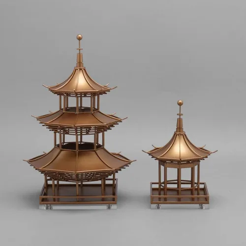 Vista 3 de Estatua china de feng shui, escultura de estatua china de metal antiguo, modelo de arquitectura antigua, decoración de escritorio, sala de té zen