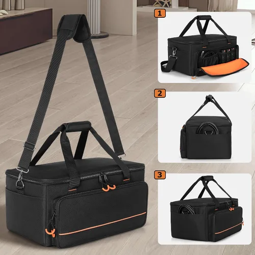 Vista 3 de LUXJA Bolsa de luz acolchada para 4 luces par, funda con divisor interior y bolsillos para accesorios, color negro