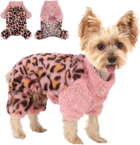 Vista 13 de Sebaoyu Pijamas de cuello redondo para perros pequeños, suéter de forro polar para perros, ropa de invierno linda y pequeña para cachorros Gris