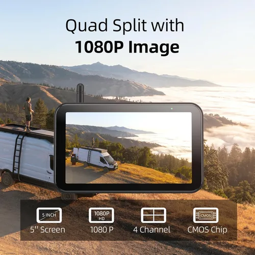 Vista 5 de eRapta Sistema inalámbrico de cámara de respaldo RV para Furrion con monitor de 5 pulgadas 1080P, 1 cámara trasera, visión amplia, grabación