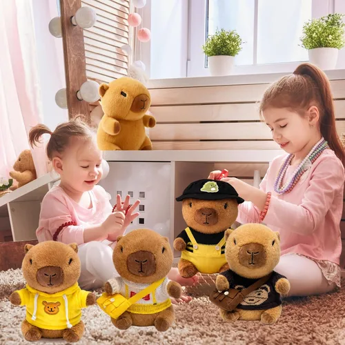 Vista 6 de Capybara - Peluche de Capybara con 9 prendas y accesorios, súper suave, para niños y niñas de 10.2 pulgadas (Capybara negro)