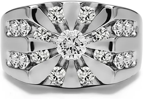 Vista 3 de TwoBirch Anillo de plata de ley con canal redondo estilo Sun Burst para hombre con circonita cúbica (tamaño 2 quilates)