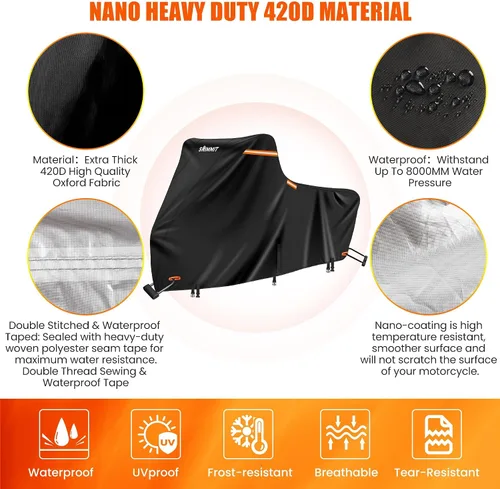Vista 3 de Cubierta para motocicleta 420D resistente para modelos de turismo Harley Davidson Road King, impermeable al aire libre, protección contra lluvia, UV