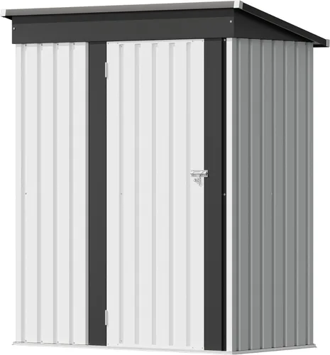 Vista 10 de Flamaker Cobertizo de almacenamiento de 5 x 3 pies, impermeable, de metal, para jardín, con puerta con cerradura, cobertizo de herramientas