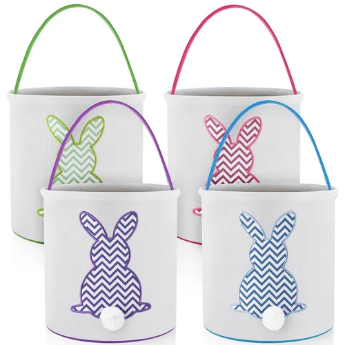 Vista 12 de Honeydak 4 cestas de Pascua para niños, bolsas de caza de huevos de Pascua, bolsas de lona de regalo, cubos de huevos con asas para caza de huevos