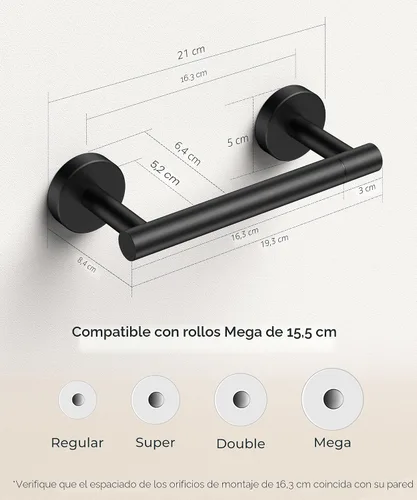Vista 3 de FORIOUS Soporte de papel higiénico comercial Soporte de pared para pañuelos Negro mate