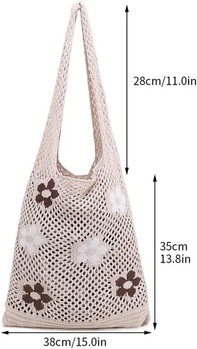 Vista 2 de ENBEI Bolsas bohemias, bolsa de punto de hombro, bolsa de mano Y2K estética, bolso de ganchillo lindo para mujeres, regalos hippie