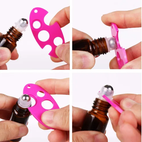 Vista 5 de inice 100 botellas de roll-on de 10 ml de vidrio ámbar para aceites esenciales con bolas de rodillo de acero inoxidable y tapa de aleación