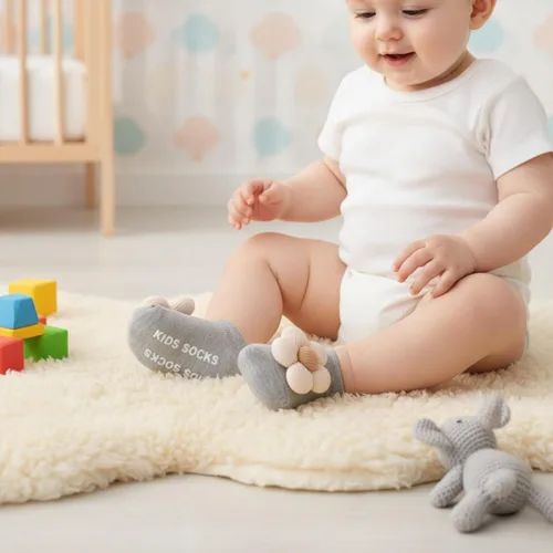 Vista 2 de Calcetines para niñas pequeñas, paquete de 4 tobillos, antideslizantes, con agarres, algodón suave, diseño de corte bajo, princesa infantil